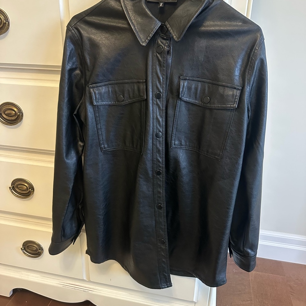 Dynamite Black Faux Leather Shirt Jacket